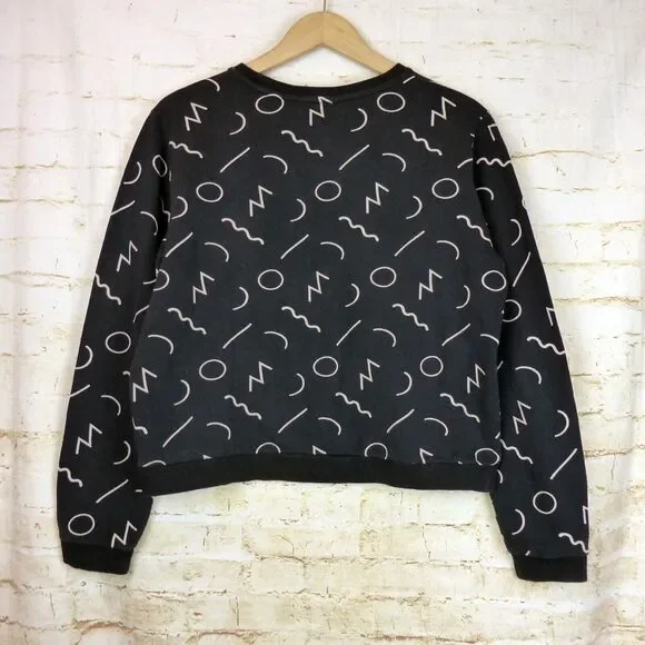 Marine Layer Anytime Black Noodle Print Sweatshirt Womens L Crewneck 90s Art Geo - Picture 2 of 10